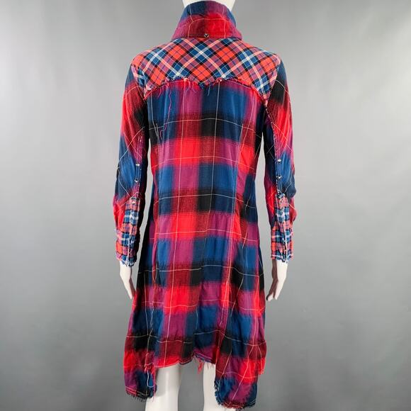L.G.B Size 2 Red Blue Cotton Blend Plaid Shirt Dress - Picture 5 of 8